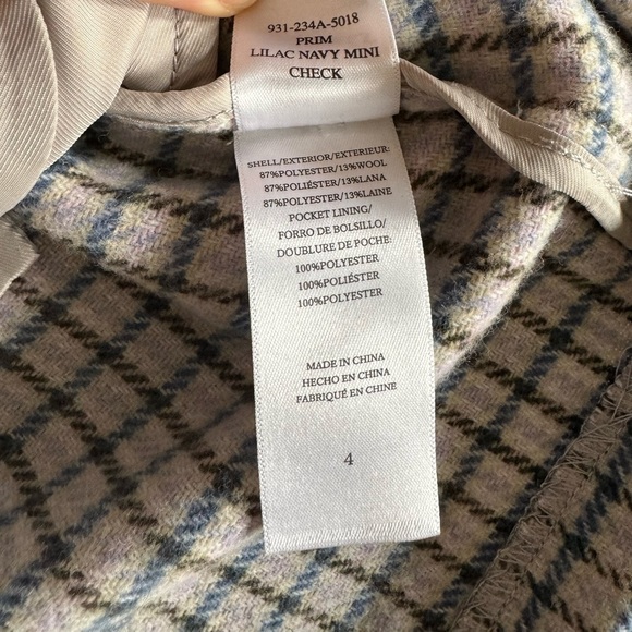 NWT. Never worn. Lilac, blue size 4 Rails wool skirt with pockets - Picture 4 of 7